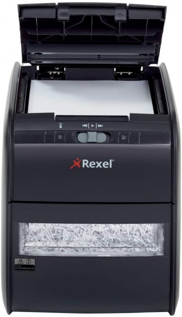 Rexel Auto+ 60X 2103060 - Destructora de papel con autoalimentación y corte en confeti para oficinas pequeñas (hasta 10 usuarios), papelera 15 l, negro