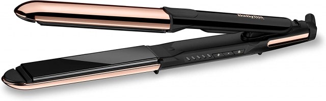 BaByliss ST481E Pure Metal Plancha de pelo profesional 2 en 1, alisa y ondula, con efecto TOP COAT, ajustes de temperatura de 150º a 230ºC, función iónica, Negro/ Oro rosa