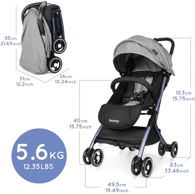 Besrey Silla Paseo Bebe Ligera Compacta Cochecito Viaje Avión 4,9 kg Carritos de Bebe Plegable 6-36 Meses …